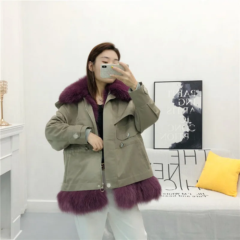 Women's Winter Casual Loose Short Coat With Rabbit Fur