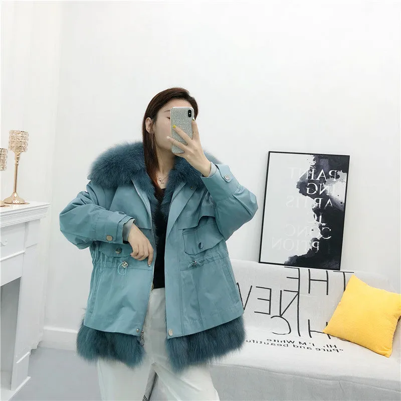 Women's Winter Casual Loose Short Coat With Rabbit Fur
