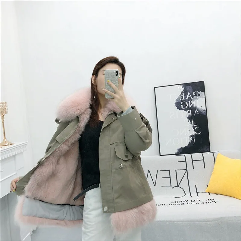 Women's Winter Casual Loose Short Coat With Rabbit Fur
