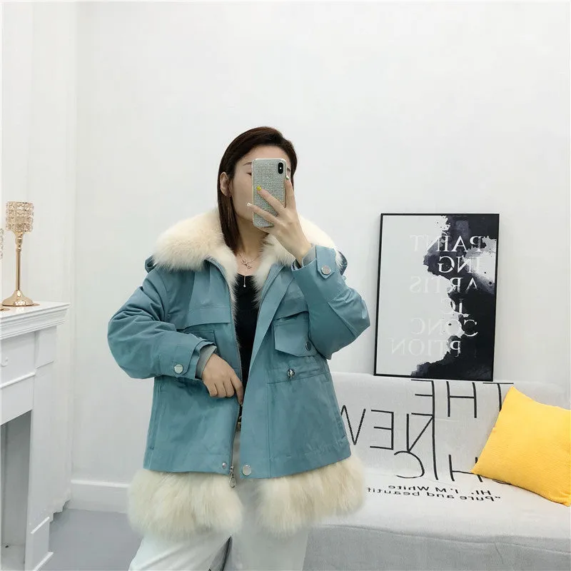 Women's Winter Casual Loose Short Coat With Rabbit Fur