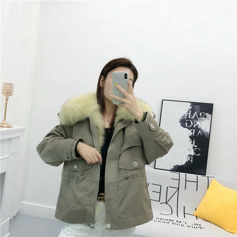 Women's Winter Casual Loose Short Coat With Rabbit Fur