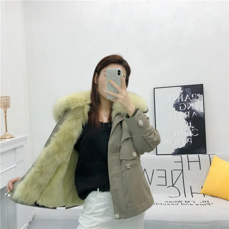 Women's Winter Casual Loose Short Coat With Rabbit Fur