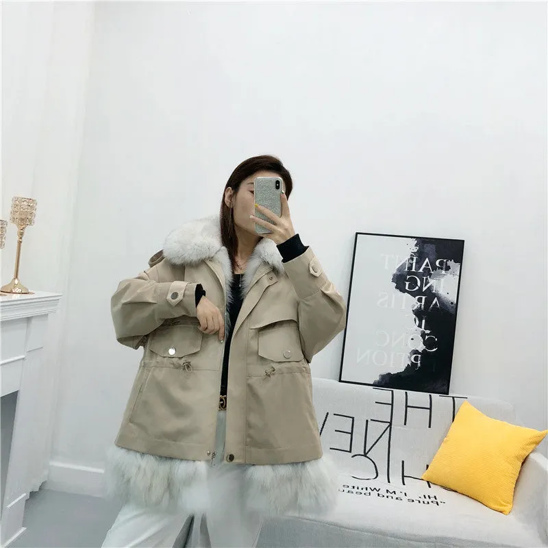 Women's Winter Casual Loose Short Coat With Rabbit Fur