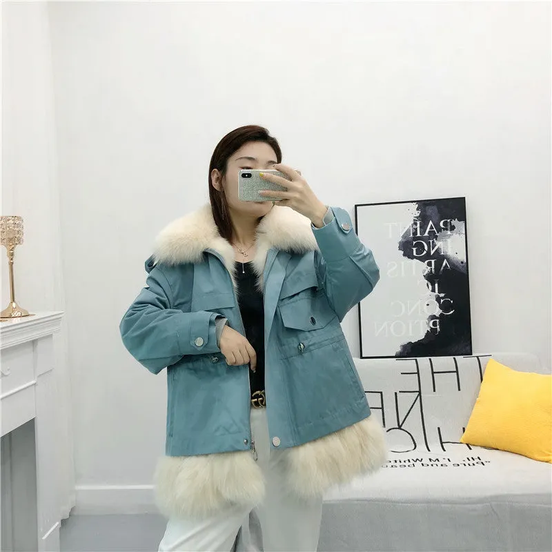 Women's Winter Casual Loose Short Coat With Rabbit Fur