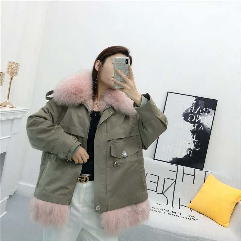 Women's Winter Casual Loose Short Coat With Rabbit Fur