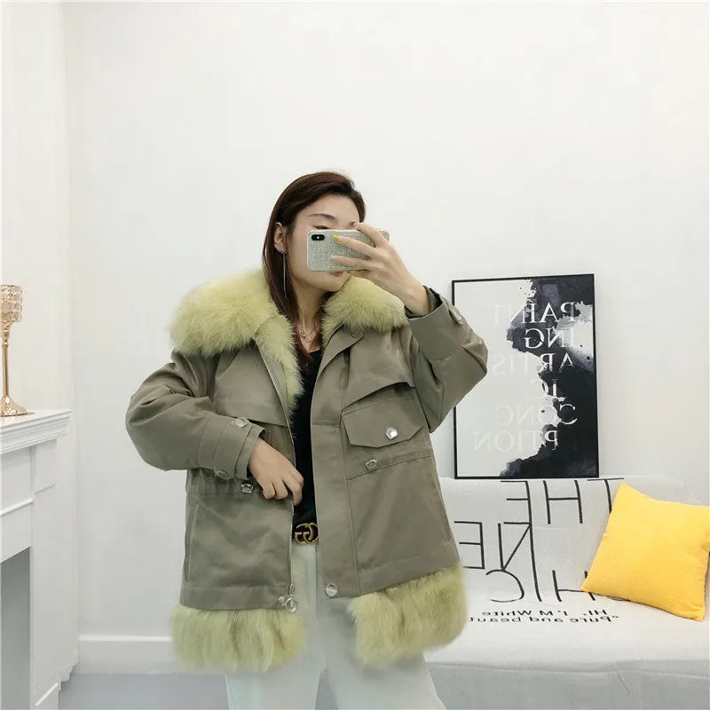 Women's Winter Casual Loose Short Coat With Rabbit Fur