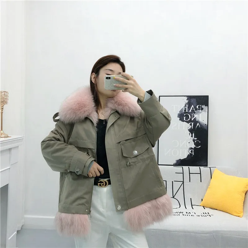 Women's Winter Casual Loose Short Coat With Rabbit Fur