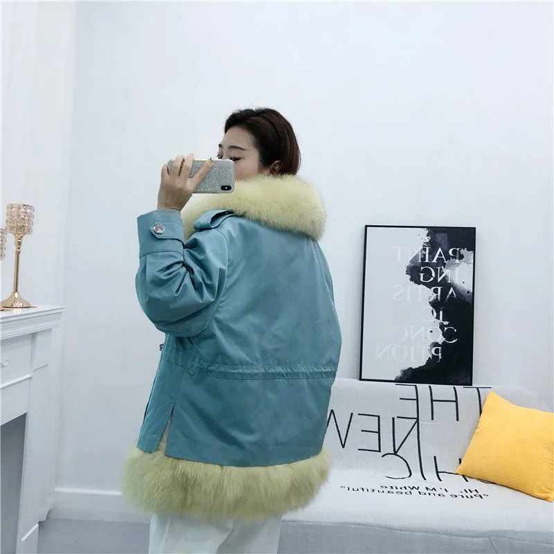 Women's Winter Casual Loose Short Coat With Rabbit Fur
