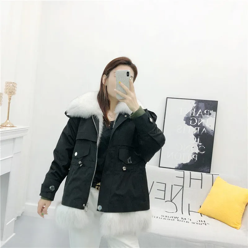 Women's Winter Casual Loose Short Coat With Rabbit Fur