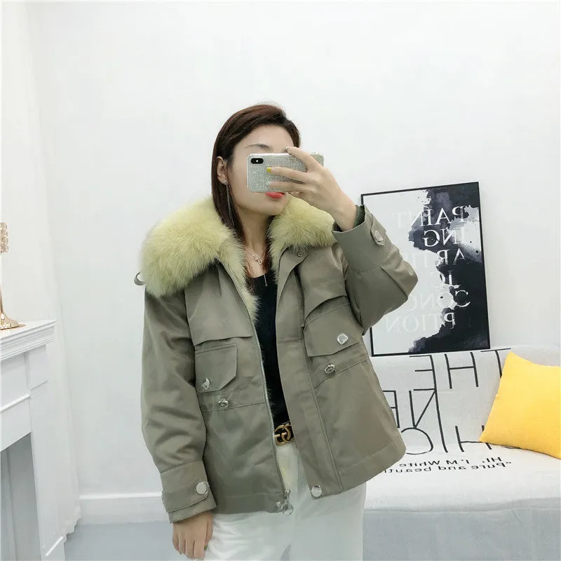 Women's Winter Casual Loose Short Coat With Rabbit Fur
