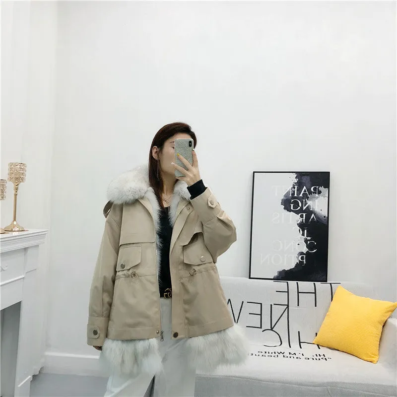 Women's Winter Casual Loose Short Coat With Rabbit Fur
