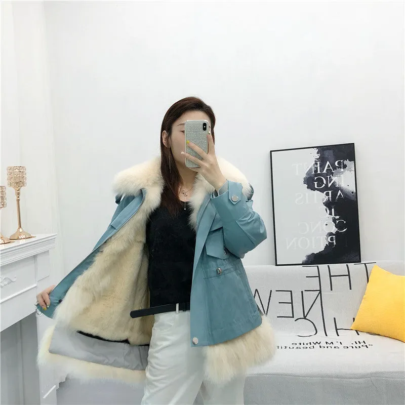 Women's Winter Casual Loose Short Coat With Rabbit Fur