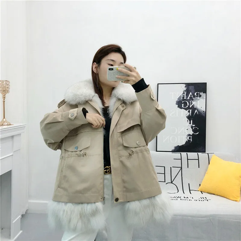 Women's Winter Casual Loose Short Coat With Rabbit Fur