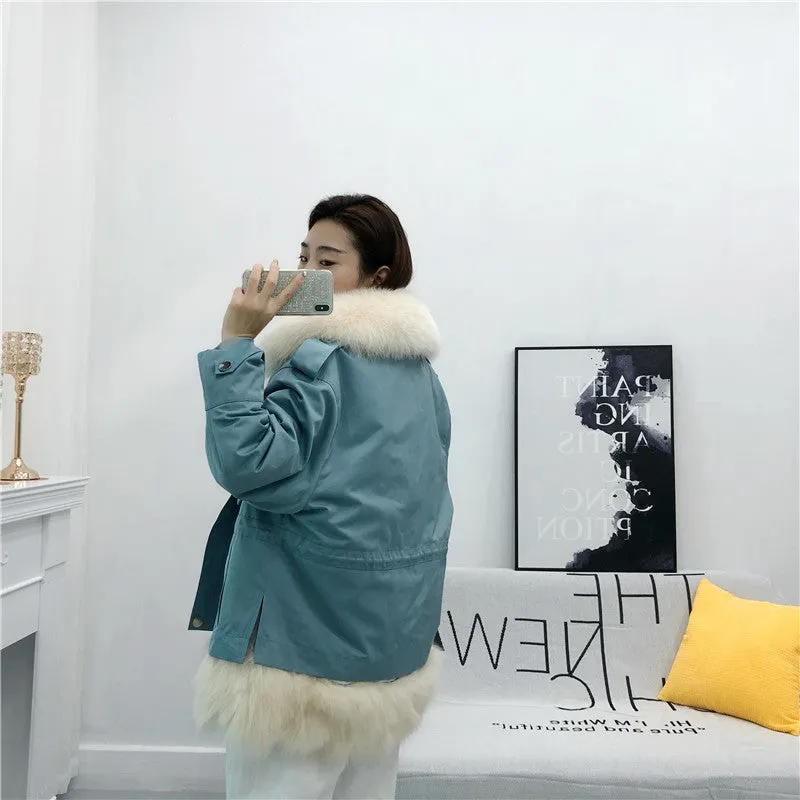 Women's Winter Casual Loose Short Coat With Rabbit Fur