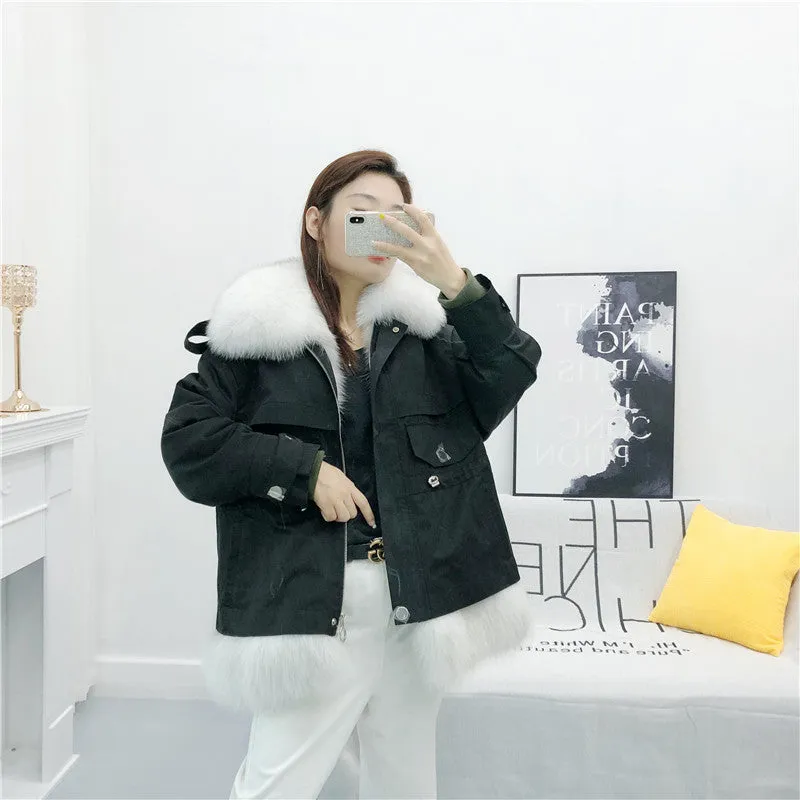 Women's Winter Casual Loose Short Coat With Rabbit Fur