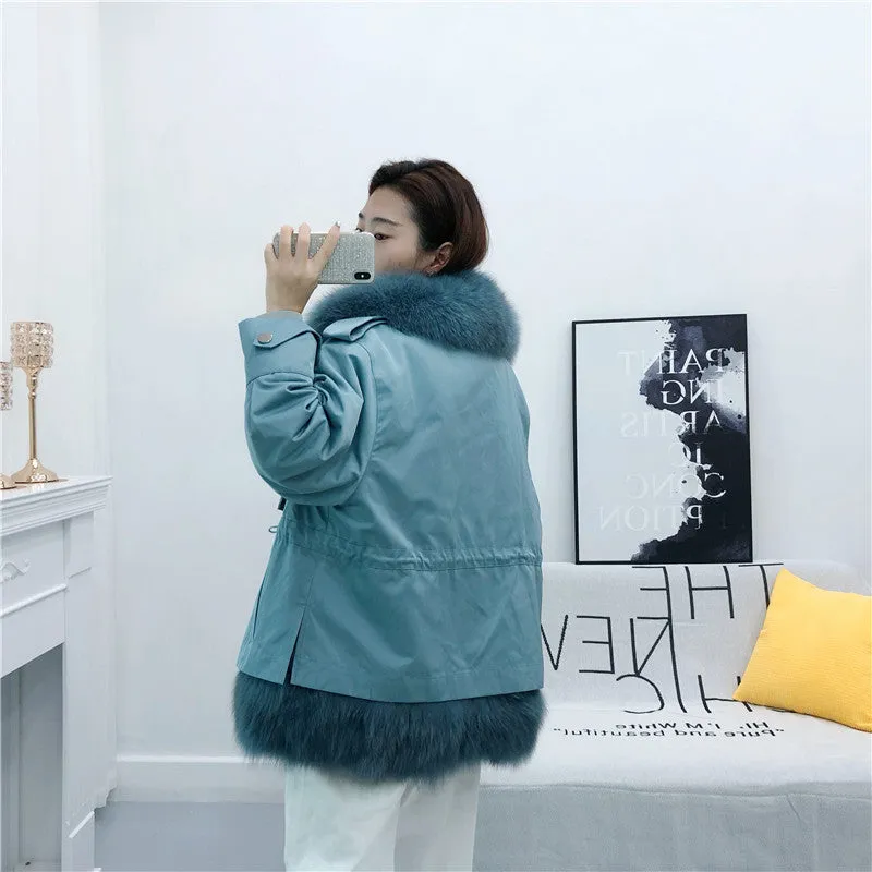Women's Winter Casual Loose Short Coat With Rabbit Fur