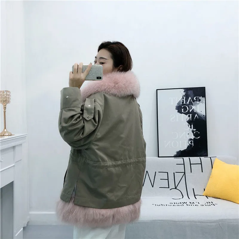 Women's Winter Casual Loose Short Coat With Rabbit Fur