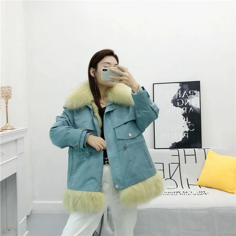 Women's Winter Casual Loose Short Coat With Rabbit Fur