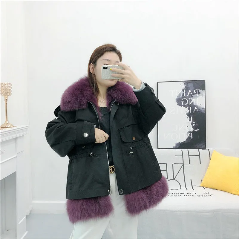Women's Winter Casual Loose Short Coat With Rabbit Fur