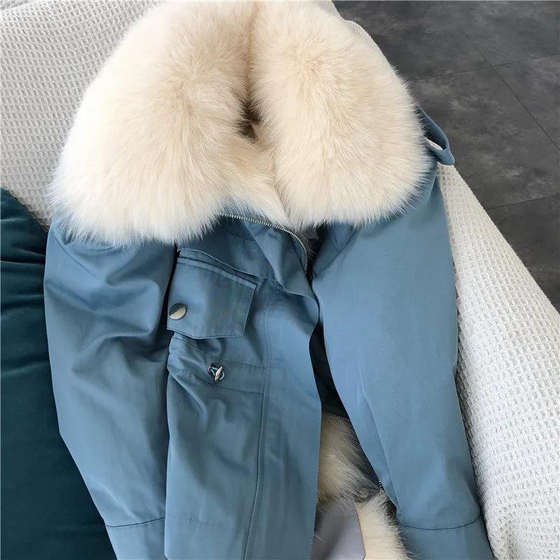 Women's Winter Casual Loose Short Coat With Rabbit Fur