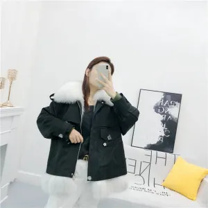 Women's Winter Casual Loose Short Coat With Rabbit Fur