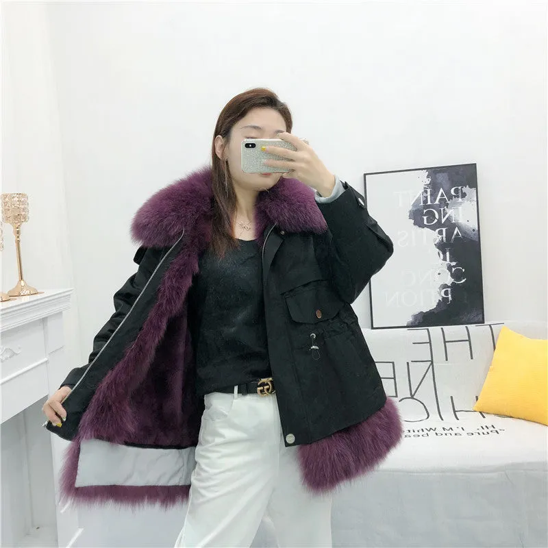 Women's Winter Casual Loose Short Coat With Rabbit Fur