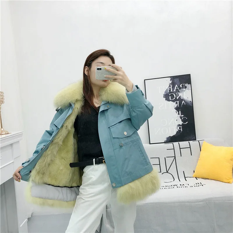 Women's Winter Casual Loose Short Coat With Rabbit Fur