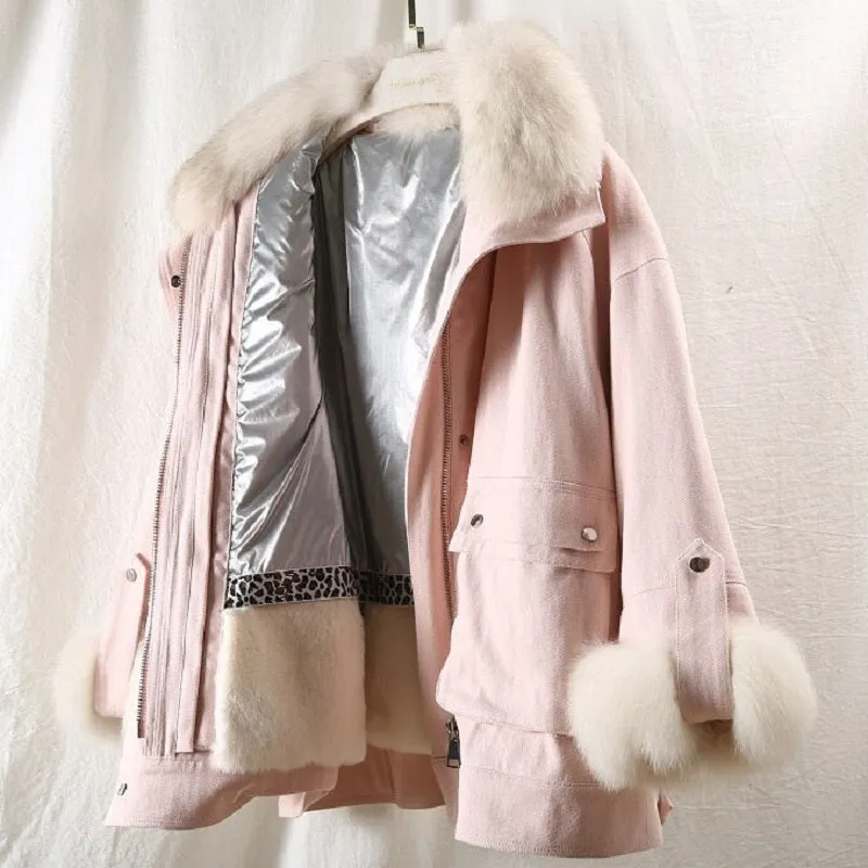 Women's Winter Casual Loose Short Parka With Rabbit Fur