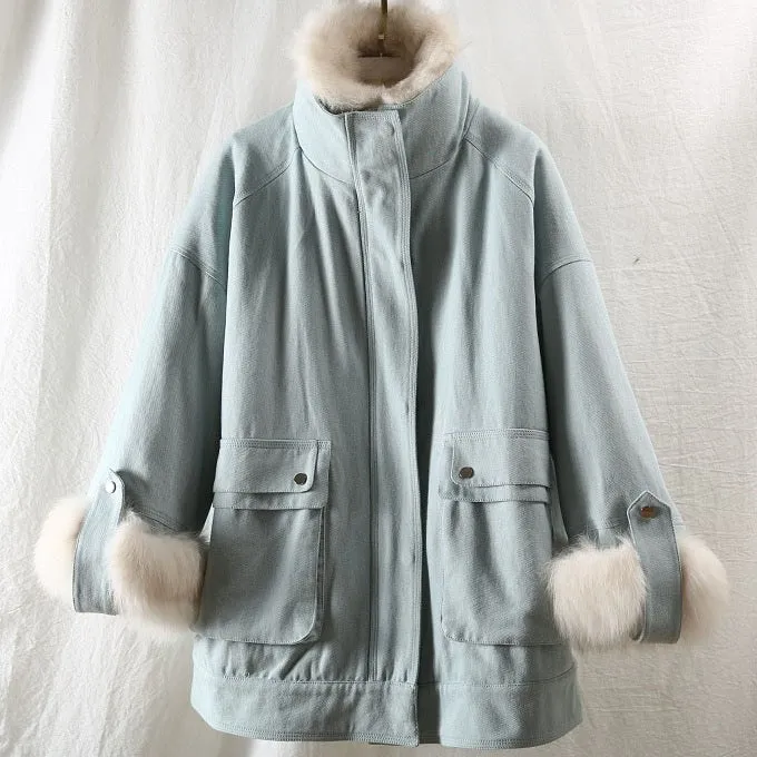 Women's Winter Casual Loose Short Parka With Rabbit Fur