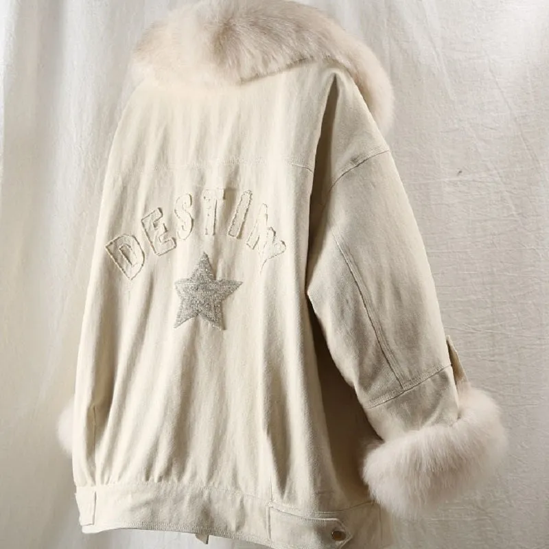 Women's Winter Casual Loose Short Parka With Rabbit Fur