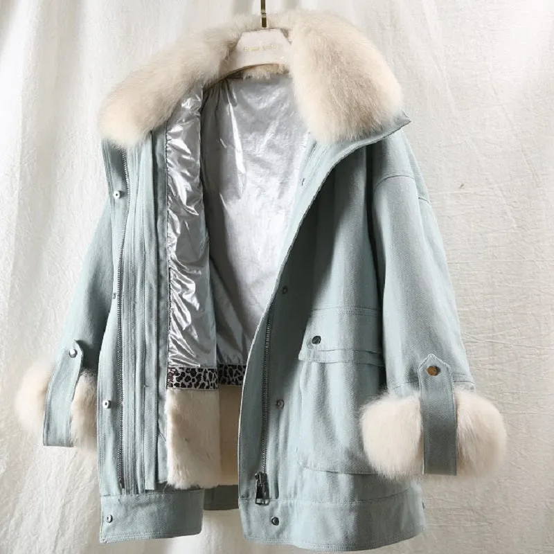 Women's Winter Casual Loose Short Parka With Rabbit Fur