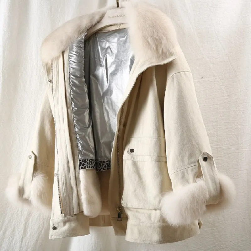 Women's Winter Casual Loose Short Parka With Rabbit Fur
