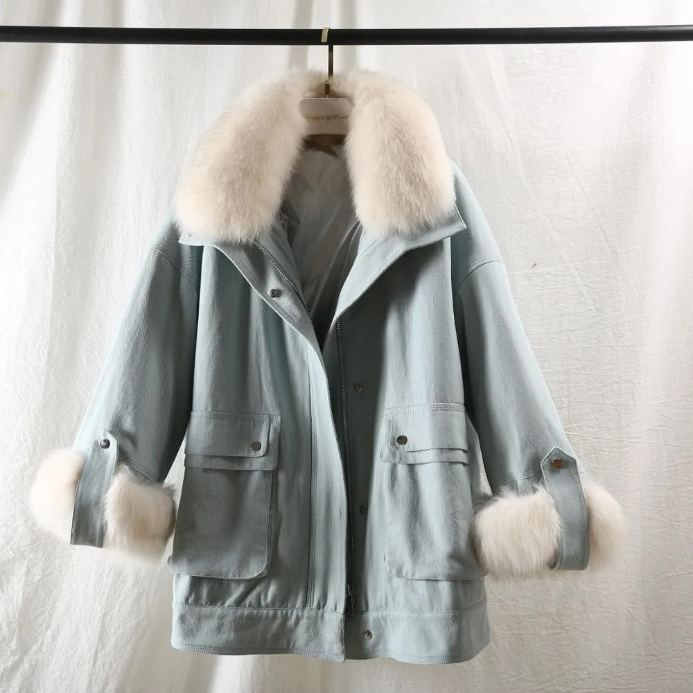 Women's Winter Casual Loose Short Parka With Rabbit Fur
