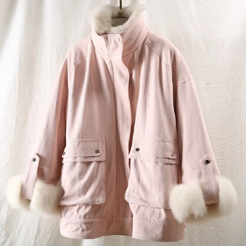 Women's Winter Casual Loose Short Parka With Rabbit Fur