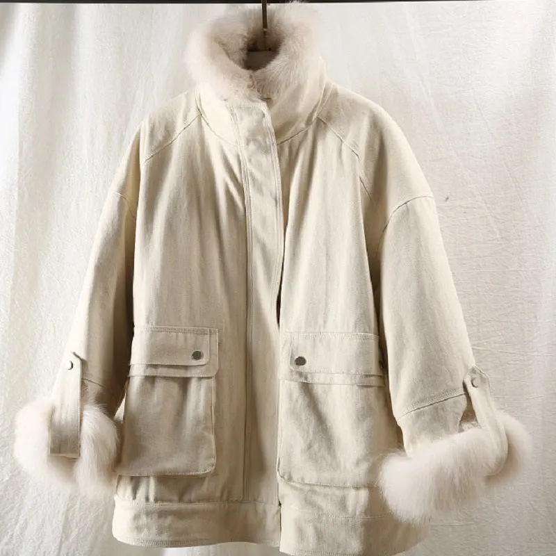 Women's Winter Casual Loose Short Parka With Rabbit Fur