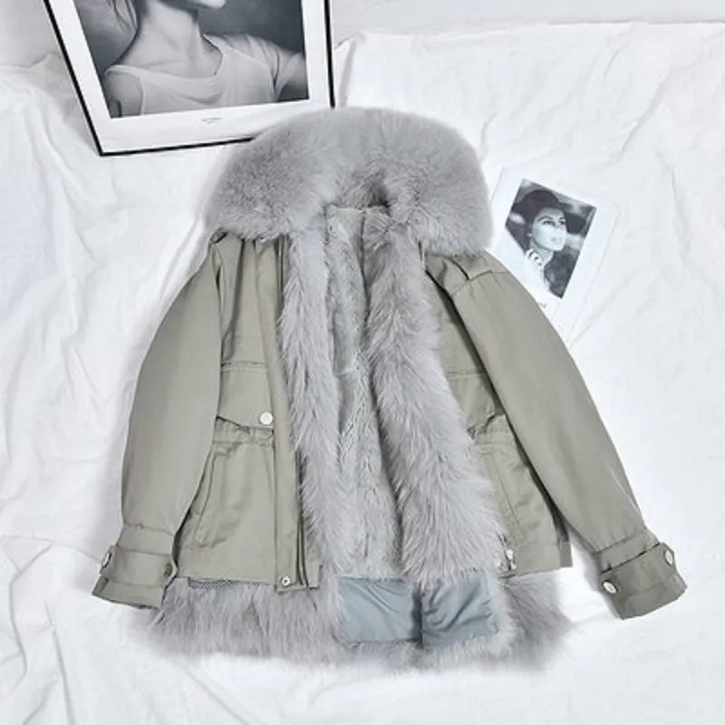 Women's Winter Casual Short Thick Parka With Rabbit Fur