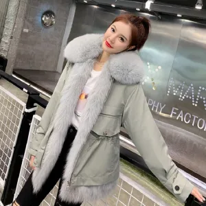 Women's Winter Casual Short Thick Parka With Rabbit Fur