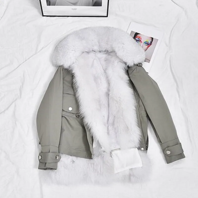 Women's Winter Casual Short Thick Parka With Rabbit Fur