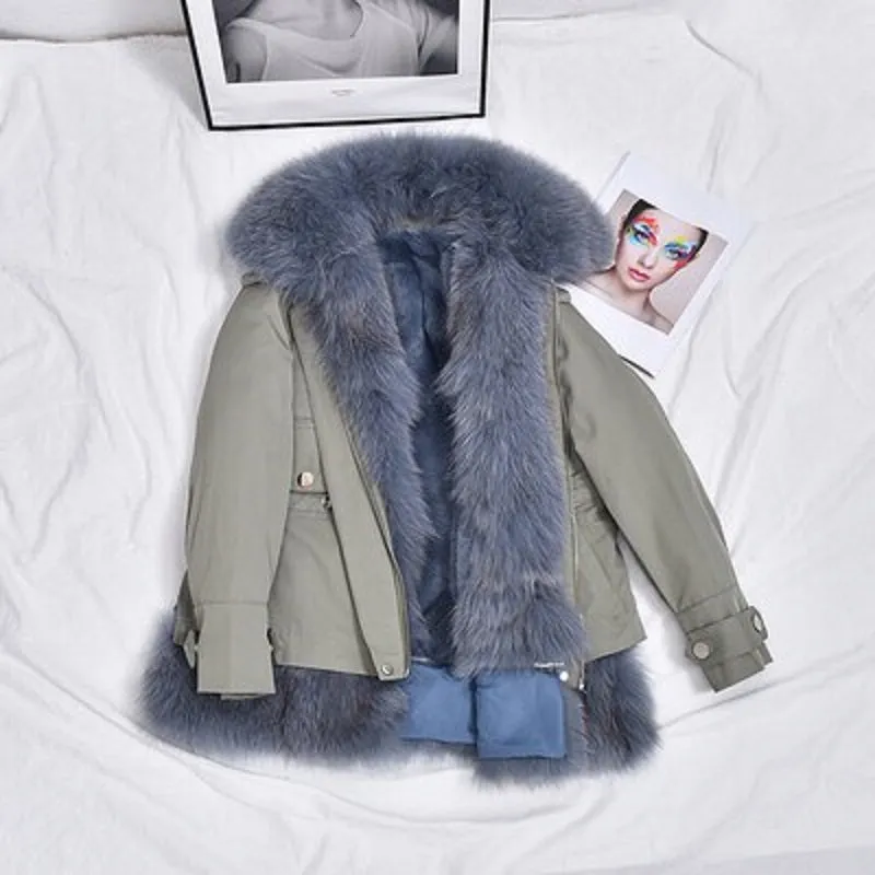 Women's Winter Casual Short Thick Parka With Rabbit Fur
