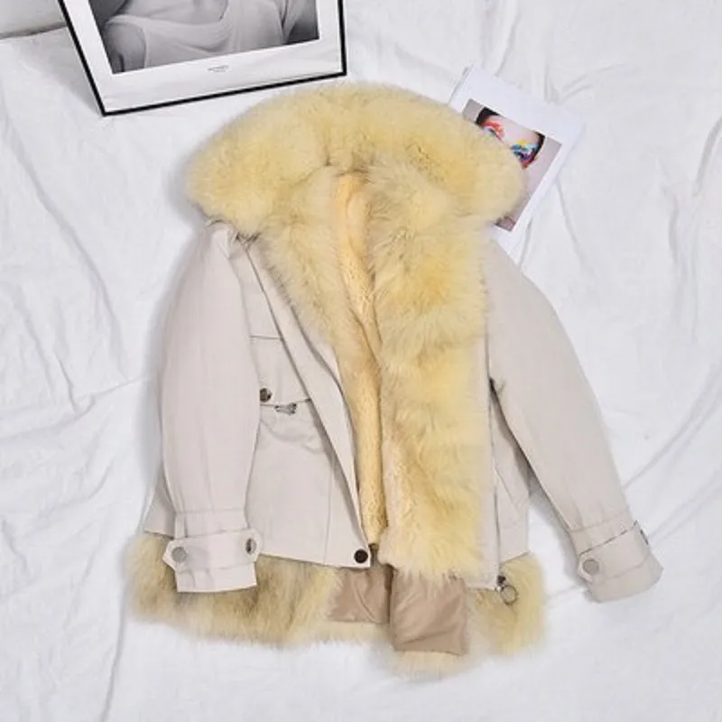 Women's Winter Casual Short Thick Parka With Rabbit Fur