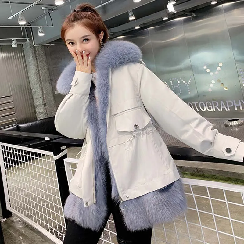 Women's Winter Casual Short Thick Parka With Rabbit Fur