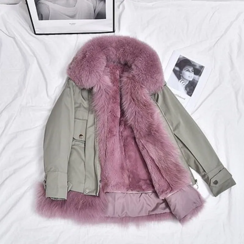 Women's Winter Casual Short Thick Parka With Rabbit Fur