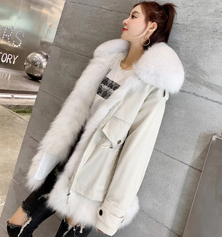 Women's Winter Casual Short Thick Parka With Rabbit Fur
