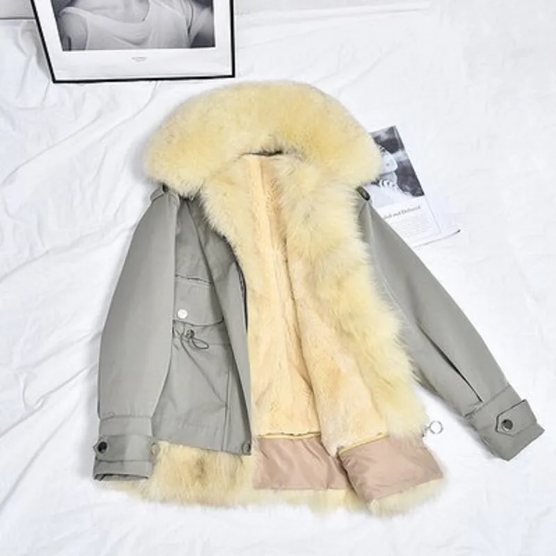 Women's Winter Casual Short Thick Parka With Rabbit Fur