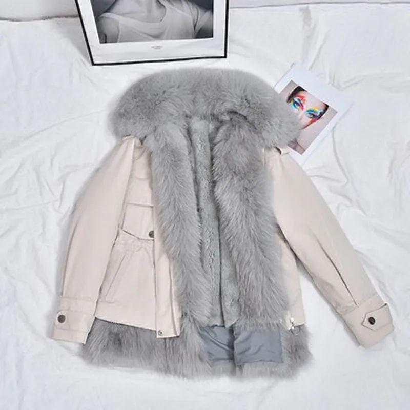 Women's Winter Casual Short Thick Parka With Rabbit Fur