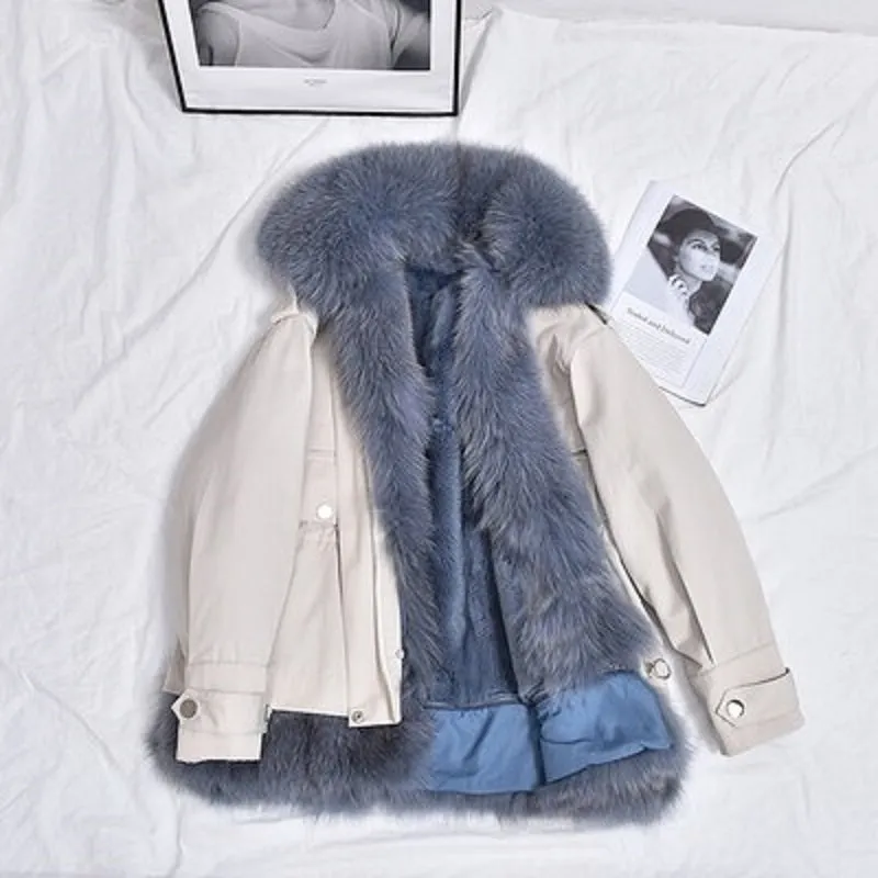 Women's Winter Casual Short Thick Parka With Rabbit Fur
