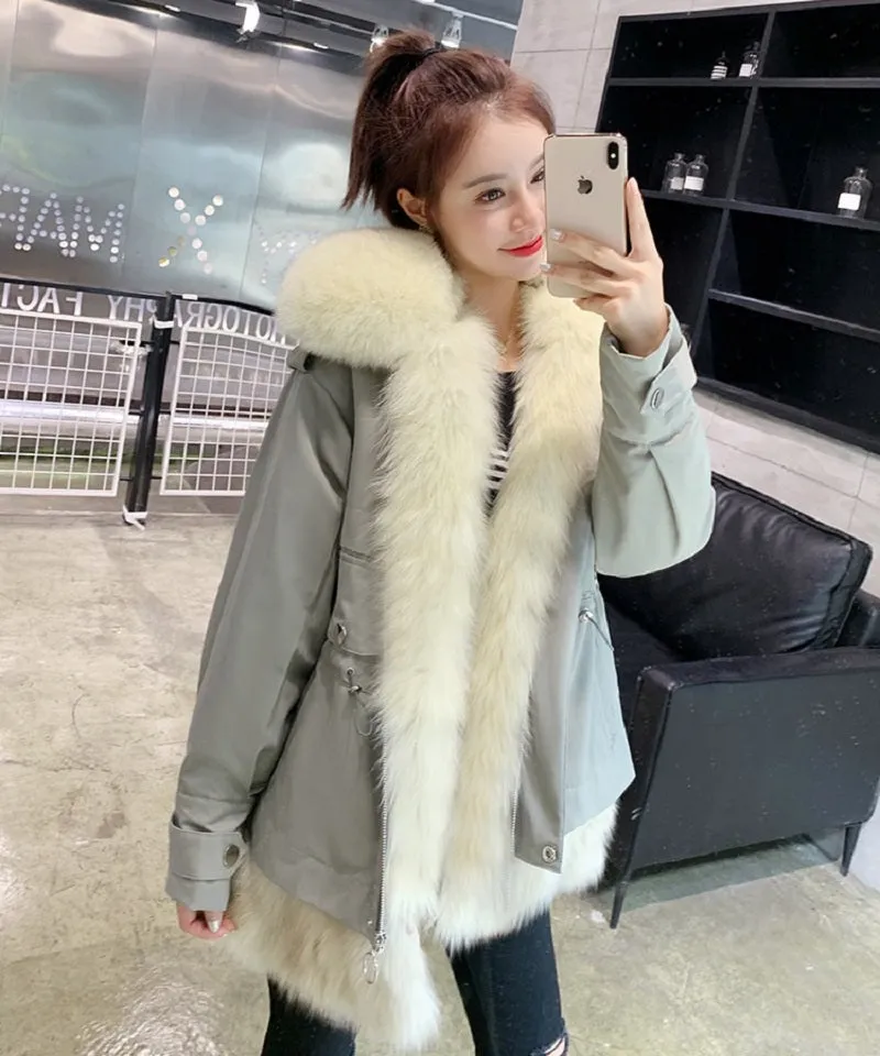 Women's Winter Casual Short Thick Parka With Rabbit Fur