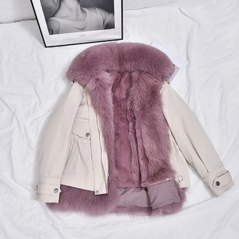 Women's Winter Casual Short Thick Parka With Rabbit Fur