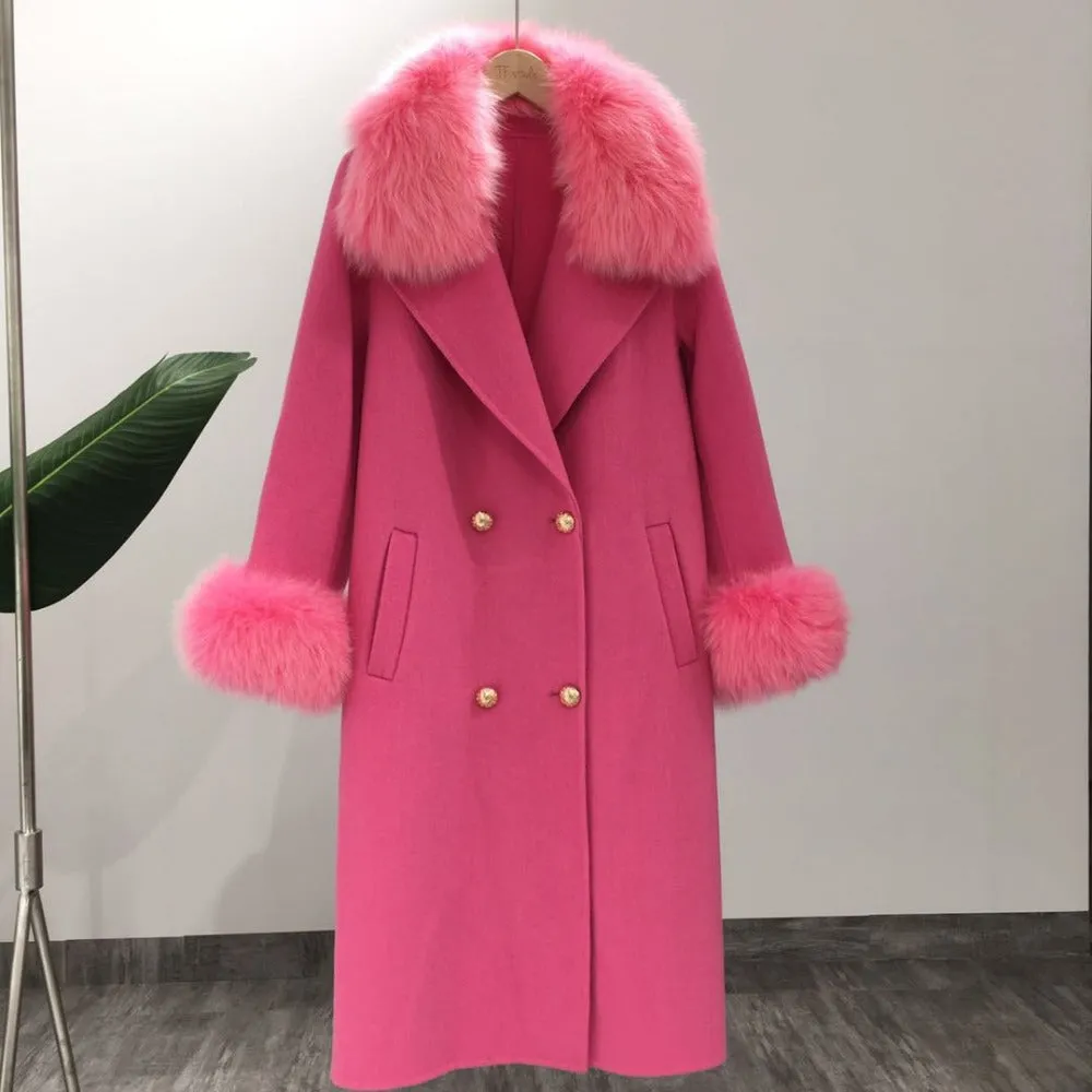 Women's Winter Casual Slim Long Coat With Fox Fur