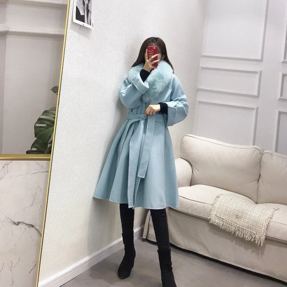Women's Winter Casual Slim Long Trench With Fox Fur